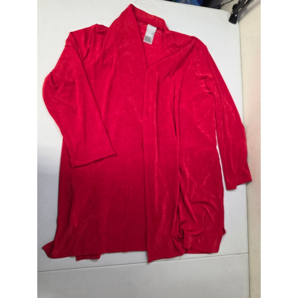 Chicos Travelers Red Open Front Cardigan Slinky Knit Shawl Collar Size 3/XL